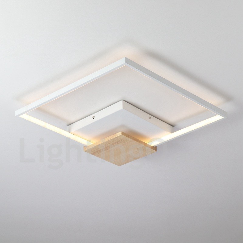 Lámpara de techo ultrafina cuadrada de madera blanca regulable que también se puede usar como luz de pared.