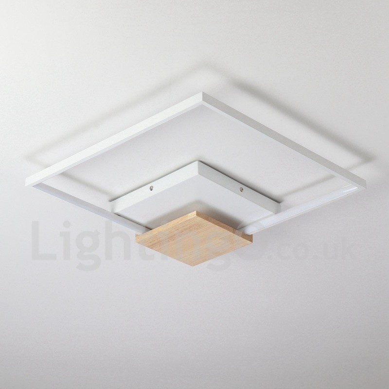 Lámpara de techo ultrafina cuadrada de madera blanca regulable que también se puede usar como luz de pared.