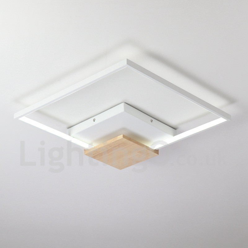 Lámpara de techo ultrafina cuadrada de madera blanca regulable que también se puede usar como luz de pared.