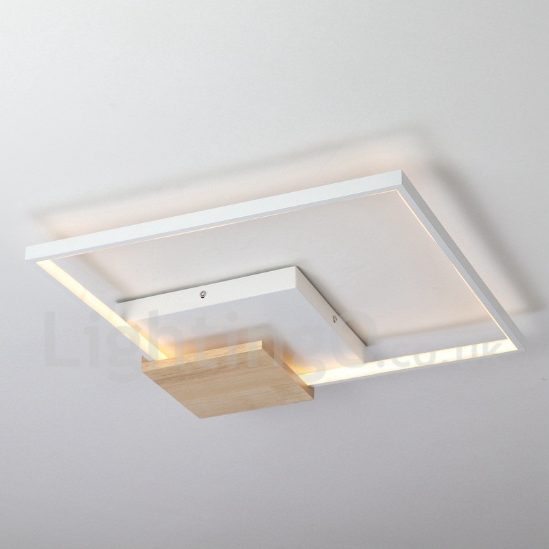 Lámpara de techo ultrafina cuadrada de madera blanca regulable que también se puede usar como luz de pared.