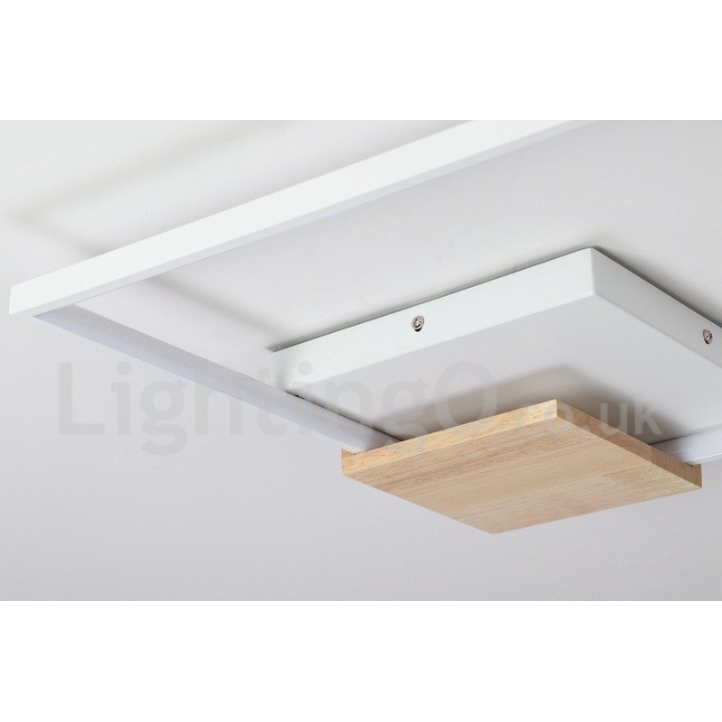 Lámpara de techo ultrafina cuadrada de madera blanca regulable que también se puede usar como luz de pared.