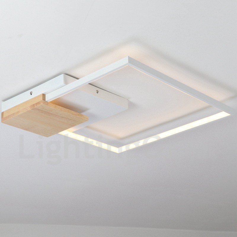 Lámpara de techo ultrafina cuadrada de madera blanca regulable que también se puede usar como luz de pared.