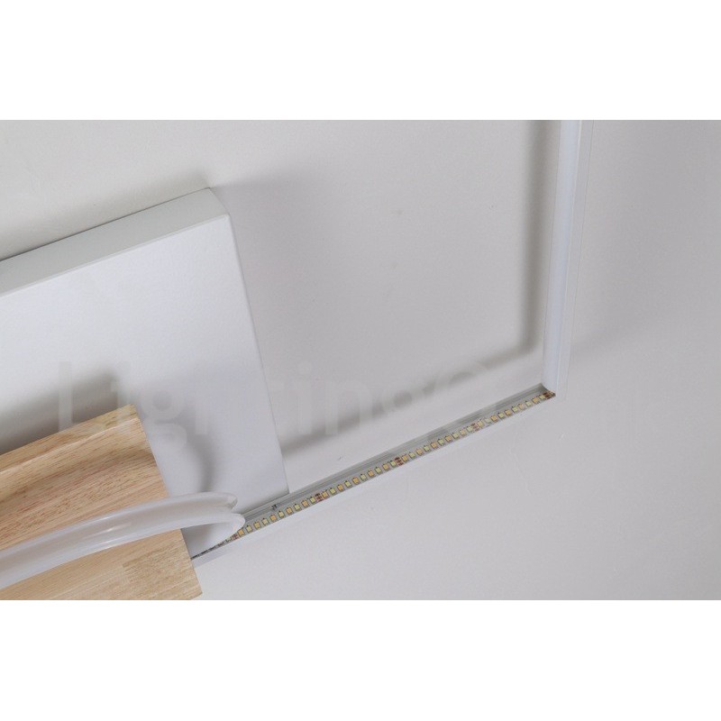 Lámpara de techo ultrafina cuadrada de madera blanca regulable que también se puede usar como luz de pared.