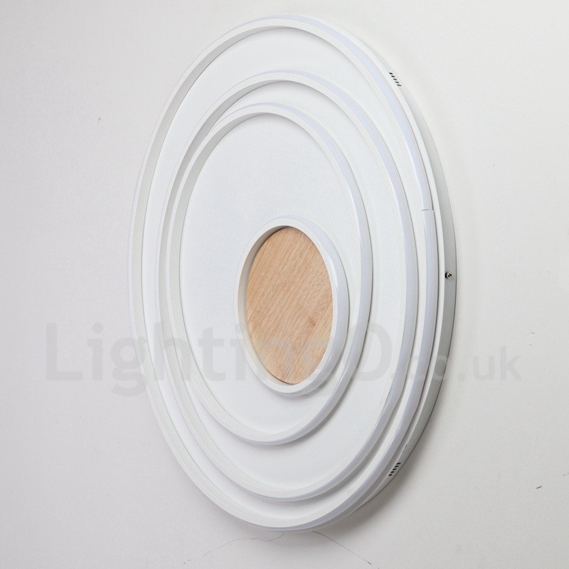 Lámpara de techo ultrafina de madera con anillos blancos regulables, también se puede usar como luz de pared.
