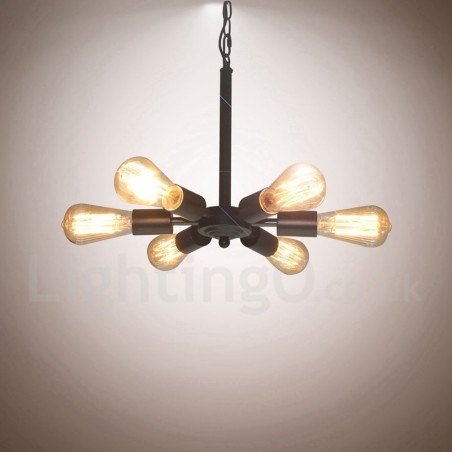 Lámpara colgante rústica retro vintage negra de 6 luces Lámpara colgante rústica retro vintage negra de 6 luces