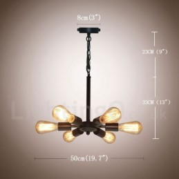 Lámpara colgante rústica retro vintage negra de 6 luces