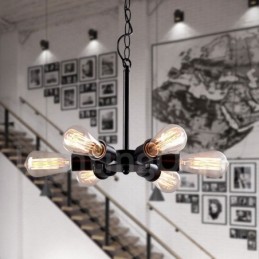 Lámpara colgante rústica retro vintage negra de 6 luces