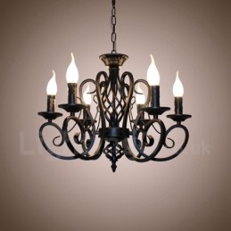 Lámpara colgante rústica retro vintage de 6 luces, color blanco y negro