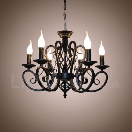 Lámpara colgante rústica retro vintage de 6 luces, color blanco y negro Lámpara colgante rústica retro vintage de 6 luces, color blanco y negro