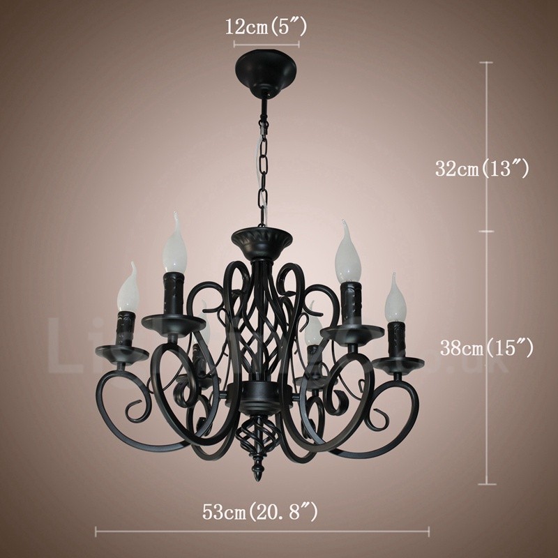 Lámpara colgante rústica retro vintage de 6 luces, color blanco y negro