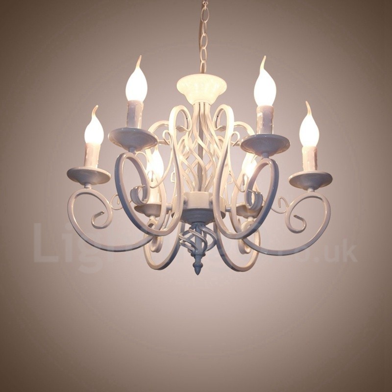 Lámpara colgante rústica retro vintage de 6 luces, color blanco y negro