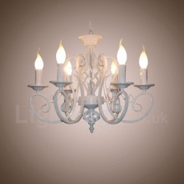 Lámpara colgante rústica retro vintage de 6 luces, color blanco y negro
