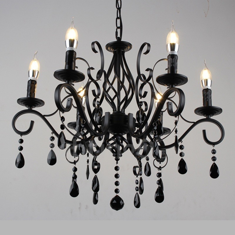 Lámpara colgante de cristal rústico retro vintage, color negro, blanco y azul, de 6 luces