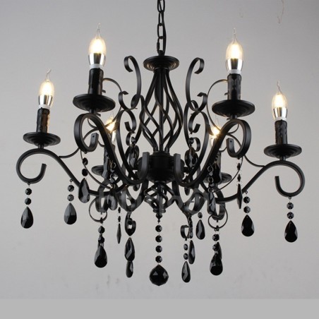 Lámpara colgante de cristal rústico retro vintage, color negro, blanco y azul, de 6 luces Lámpara colgante de cristal rústico retro vintage, color negro, blanco y azul, de 6 luces