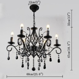Lámpara colgante de cristal rústico retro vintage, color negro, blanco y azul, de 6 luces