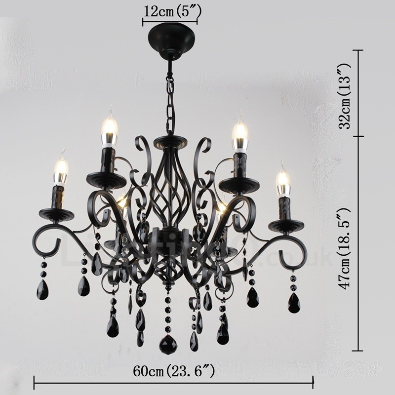 Lámpara colgante de cristal rústico retro vintage, color negro, blanco y azul, de 6 luces