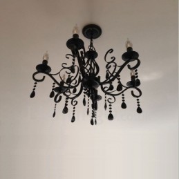 Lámpara colgante de cristal rústico retro vintage, color negro, blanco y azul, de 6 luces