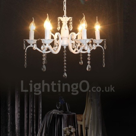 Lámpara colgante rústica retro vintage de cristal blanco con 6 luces Lámpara colgante rústica retro vintage de cristal blanco con 6 luces