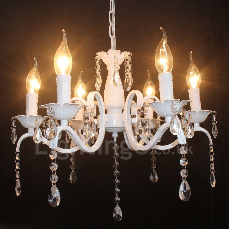 Lámpara colgante rústica retro vintage de cristal blanco con 6 luces