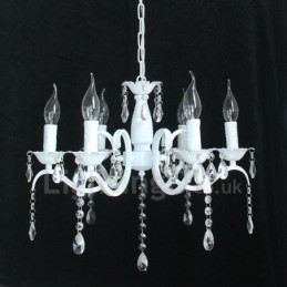 Lámpara colgante rústica retro vintage de cristal blanco con 6 luces