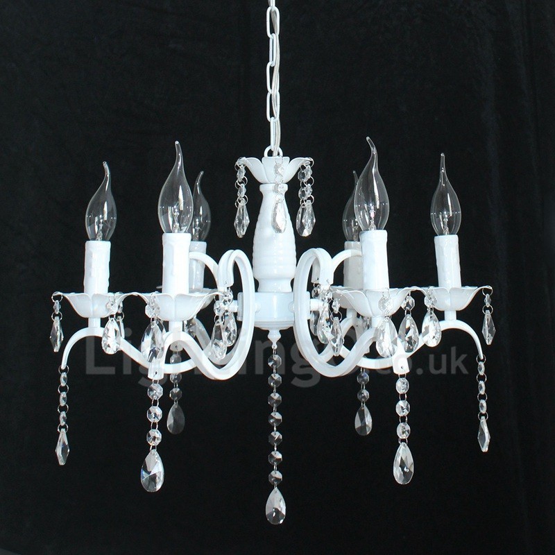 Lámpara colgante rústica retro vintage de cristal blanco con 6 luces