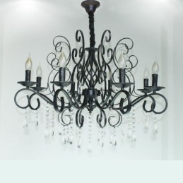Lámpara colgante estilo vela de 8 luces de cristal, estilo rústico, retro, vintage, color negro