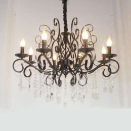 Lámpara colgante estilo vela de 8 luces de cristal, estilo rústico, retro, vintage, color negro