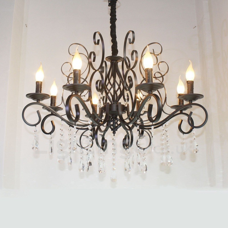 Lámpara colgante estilo vela de 8 luces de cristal, estilo rústico, retro, vintage, color negro