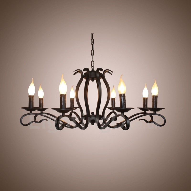 Lámpara colgante rústica retro vintage negra de 8 luces