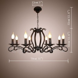 Lámpara colgante rústica retro vintage negra de 8 luces