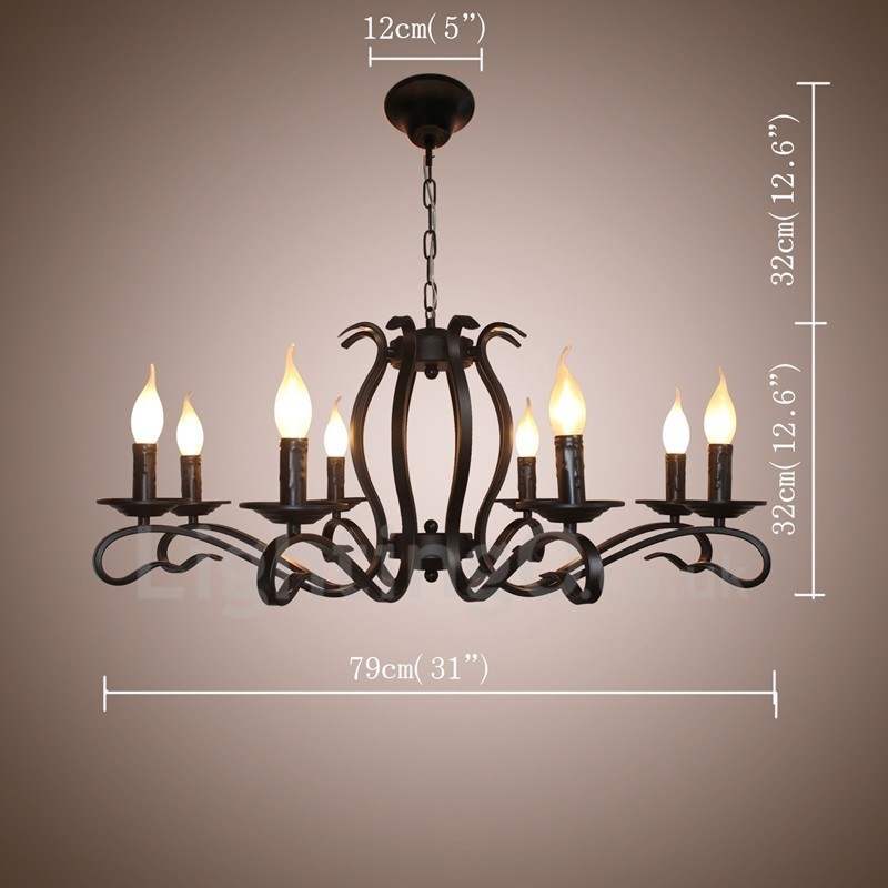 Lámpara colgante rústica retro vintage negra de 8 luces