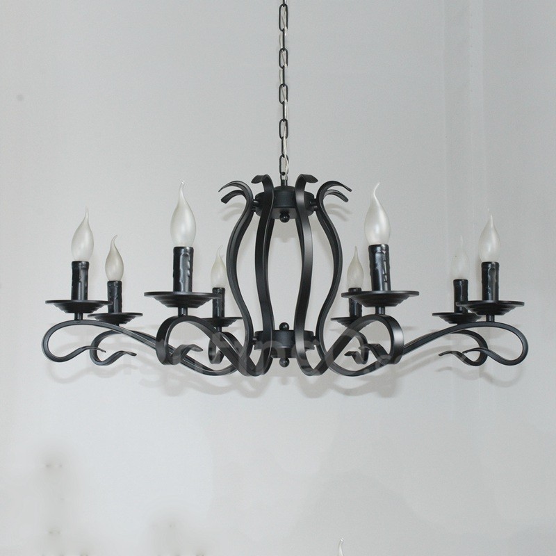 Lámpara colgante rústica retro vintage negra de 8 luces