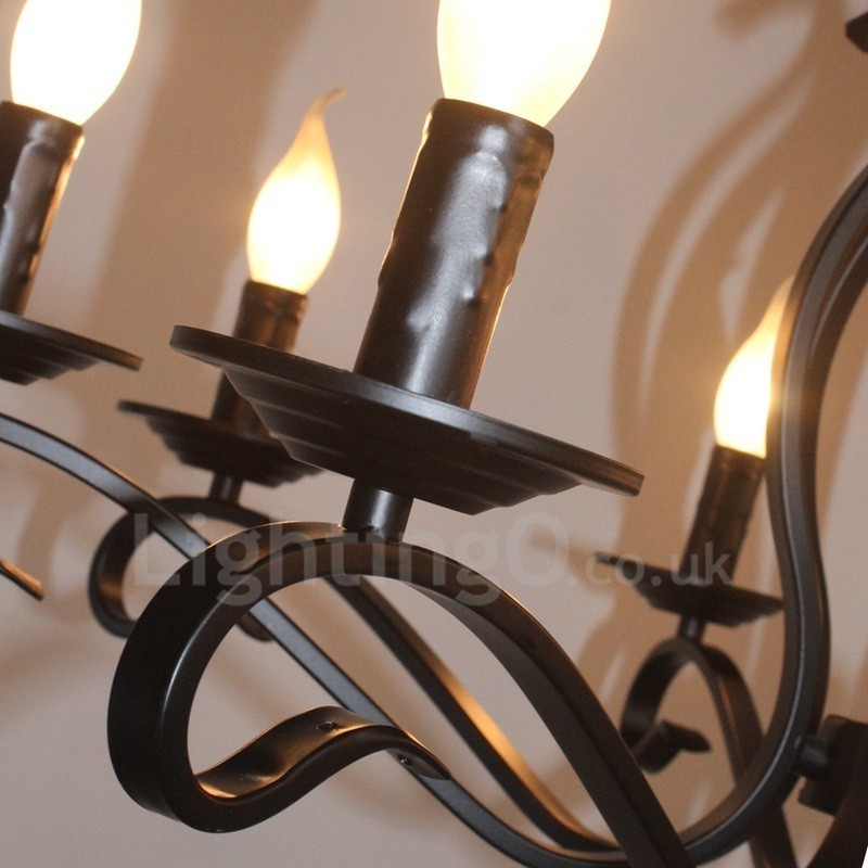 Lámpara colgante rústica retro vintage negra de 8 luces