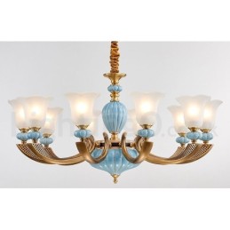 Lámpara colgante retro vintage de cerámica de latón con pantallas de cristal.