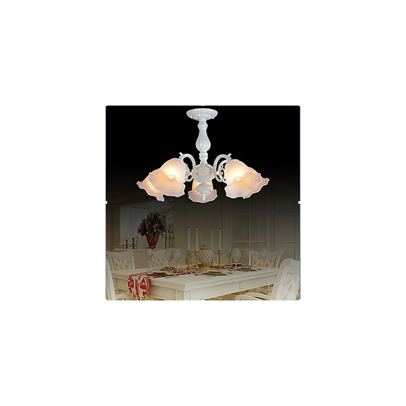 Lámpara empotrada de cinco luces, estilo retro europeo clásico, color blanco