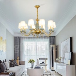 Lámpara colgante de latón puro, lujosa, rústica, retro, vintage, de cerámica y latón con pantallas de tela.