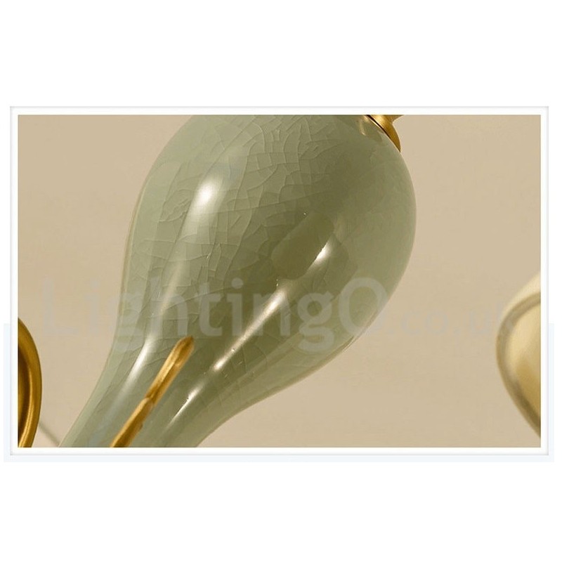 Lámpara colgante de latón puro, lujosa, rústica, retro, vintage, de cerámica y latón con pantallas de tela.