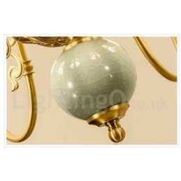 Lámpara colgante de latón puro, lujosa, rústica, retro, vintage, de cerámica y latón con pantallas de tela.