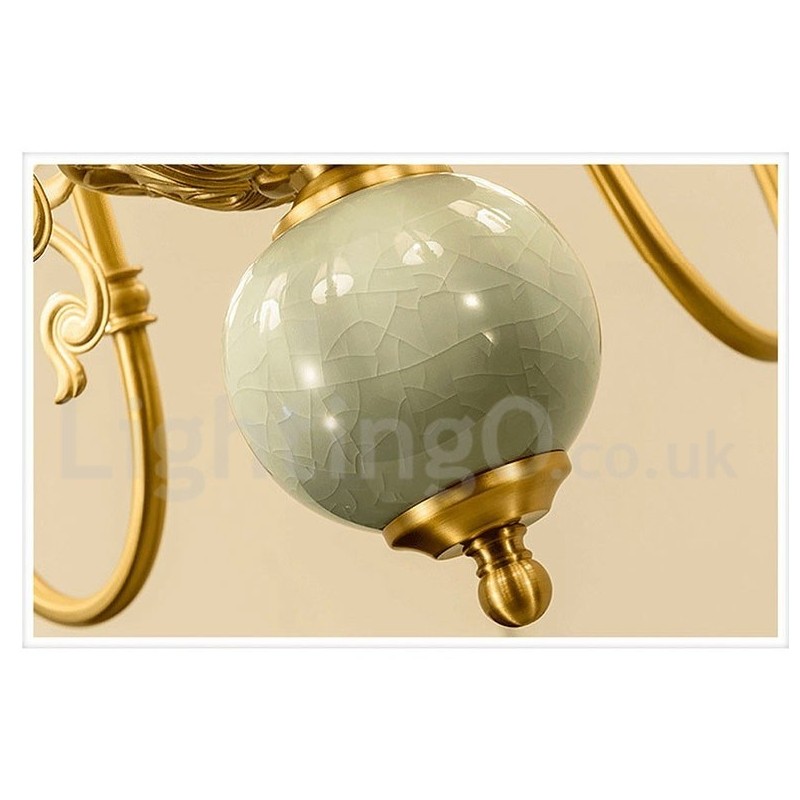 Lámpara colgante de latón puro, lujosa, rústica, retro, vintage, de cerámica y latón con pantallas de tela.