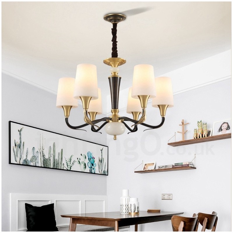 Lámpara colgante de latón puro, estilo rústico, retro, vintage, con pantallas de cristal.