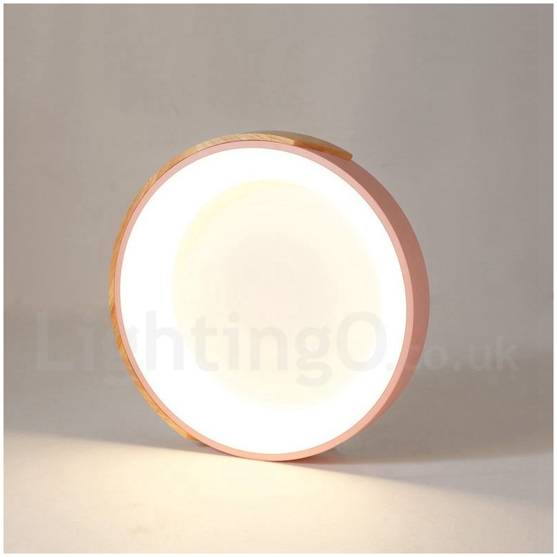Lámpara de techo redonda de madera multicolor regulable con pantalla acrílica, estilo nórdico.