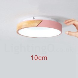 Lámpara de techo redonda de madera multicolor regulable con pantalla acrílica, estilo nórdico.
