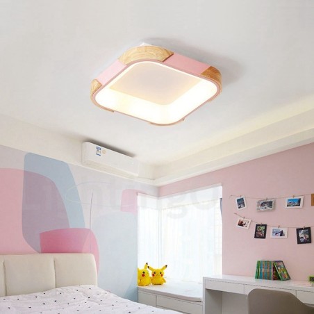 Lámpara de techo cuadrada de madera multicolor regulable con pantalla acrílica, estilo nórdico. Lámpara de techo cuadrada de madera multicolor regulable con pantalla acrílica, estilo nórdico.