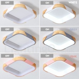 Lámpara de techo cuadrada de madera multicolor regulable con pantalla acrílica, estilo nórdico.