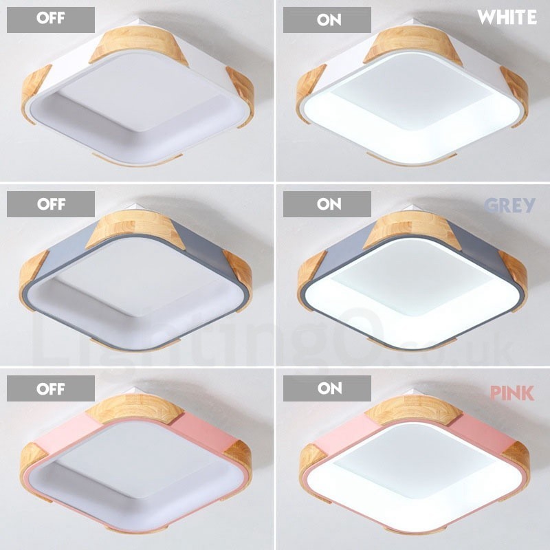 Lámpara de techo cuadrada de madera multicolor regulable con pantalla acrílica, estilo nórdico.