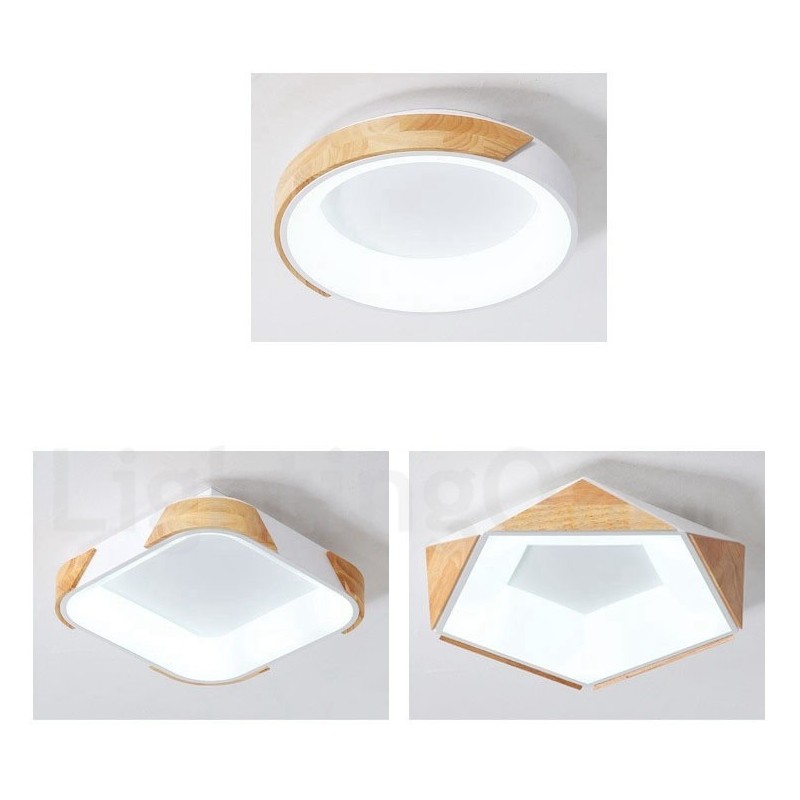 Lámpara de techo cuadrada de madera multicolor regulable con pantalla acrílica, estilo nórdico.