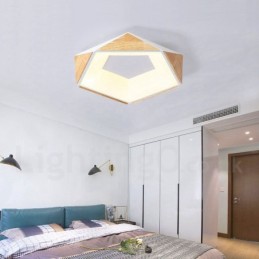 Lámpara de techo de madera pentagonal multicolor regulable con pantalla acrílica, estilo nórdico