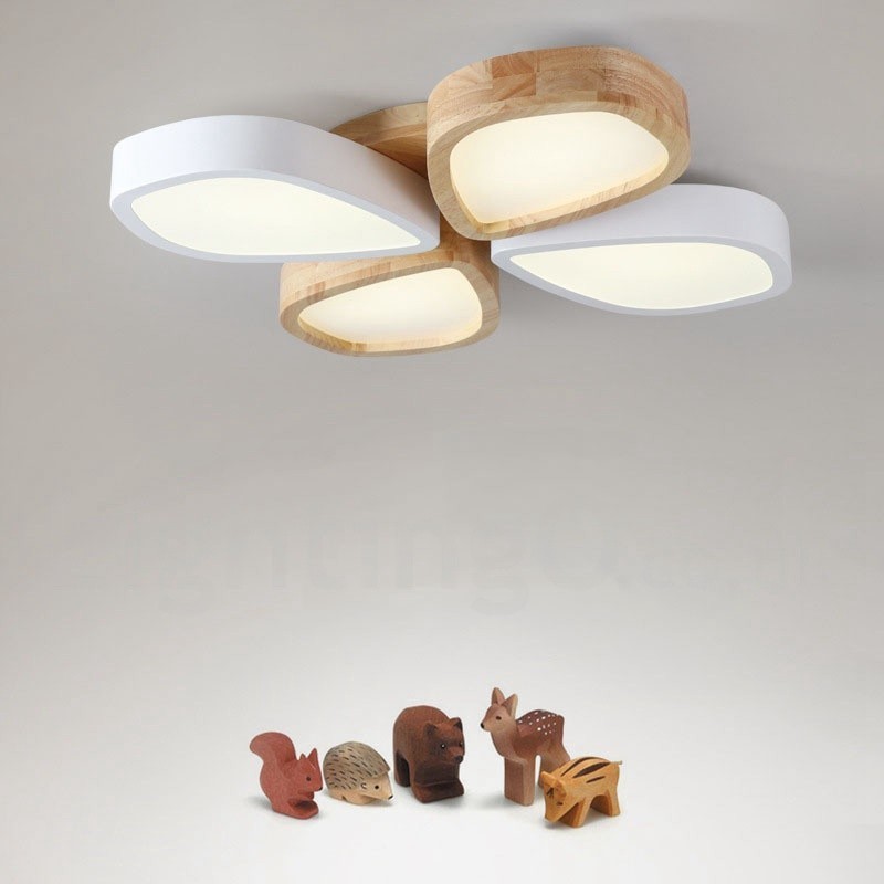 Lámpara de techo de madera de pétalos ultrafina regulable con pantalla acrílica, estilo nórdico