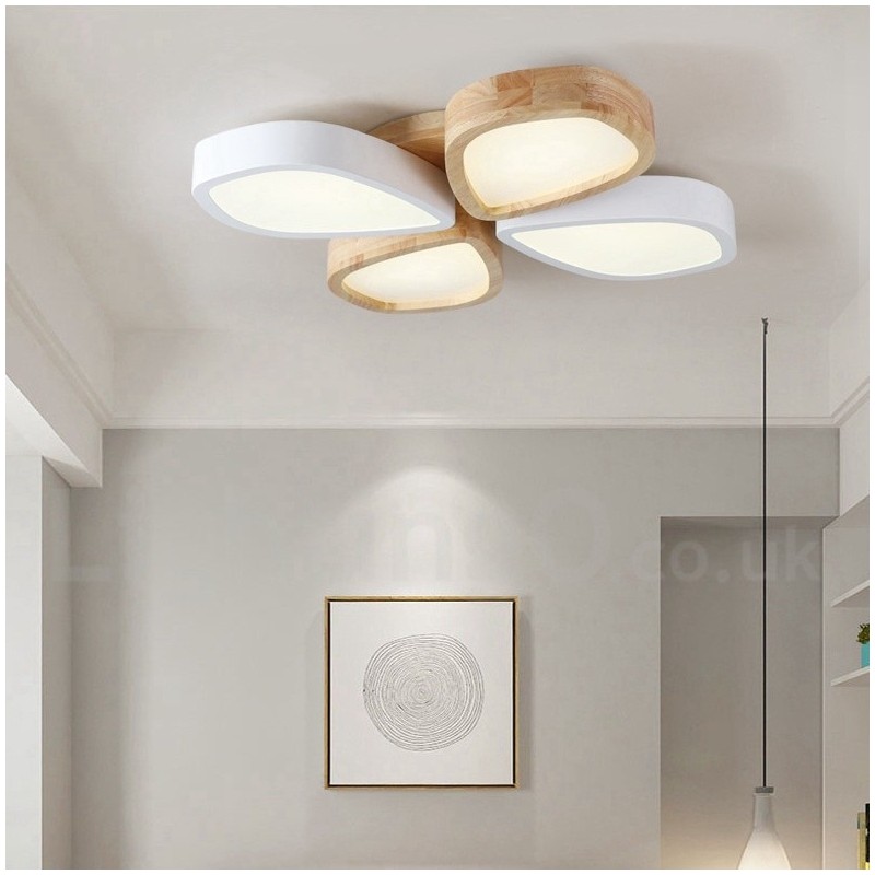 Lámpara de techo de madera de pétalos ultrafina regulable con pantalla acrílica, estilo nórdico