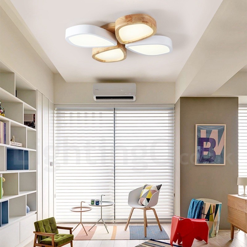 Lámpara de techo de madera de pétalos ultrafina regulable con pantalla acrílica, estilo nórdico